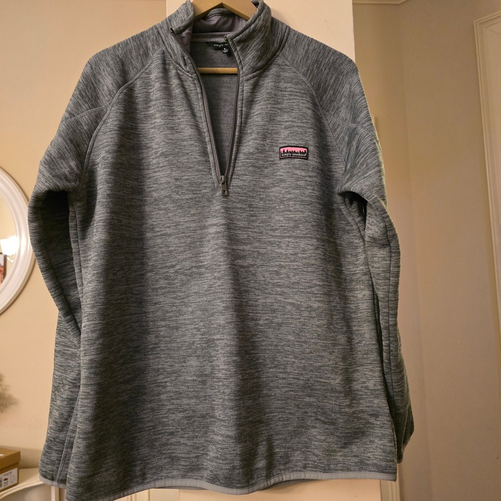 Simply Southern Womens Gray Space Dye Quarter Zip Pullover Fleece Jacket Large